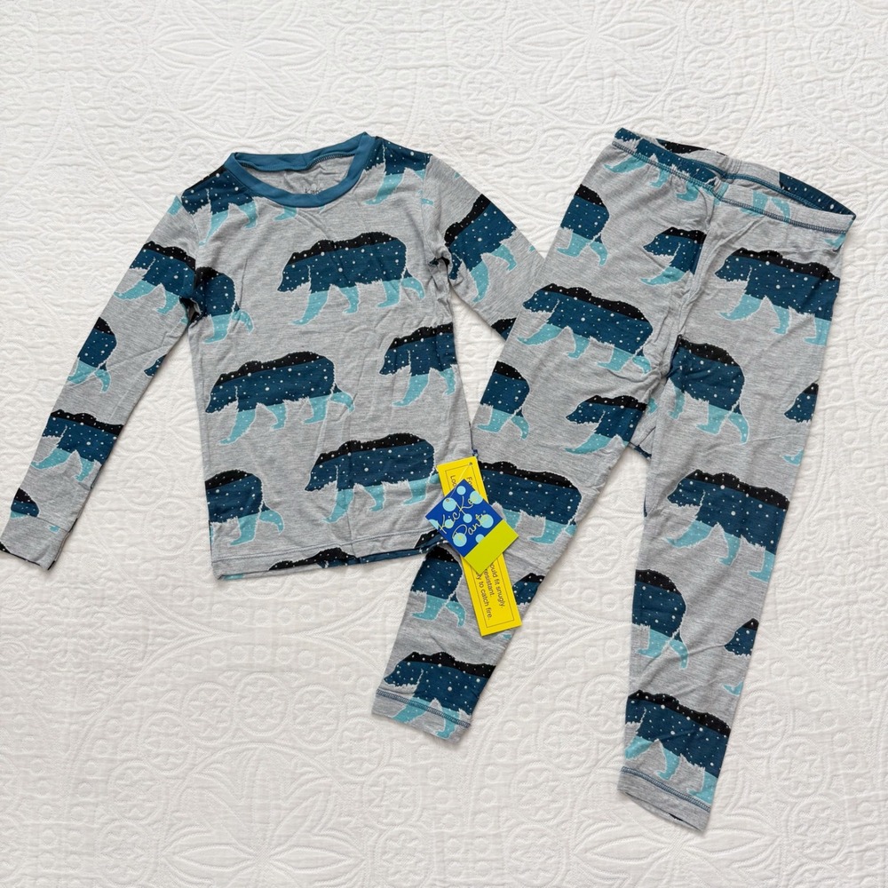 Kickee Pants Print Long Sleeve Pajama Set, Heather Mist Night Sky Bear (Sz 6)